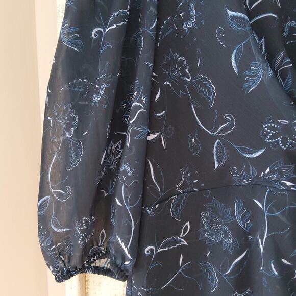 New Halogen Chiffon Faux Wrap Surplice Midi Dress in Bali Floral - Picture 5 of 11